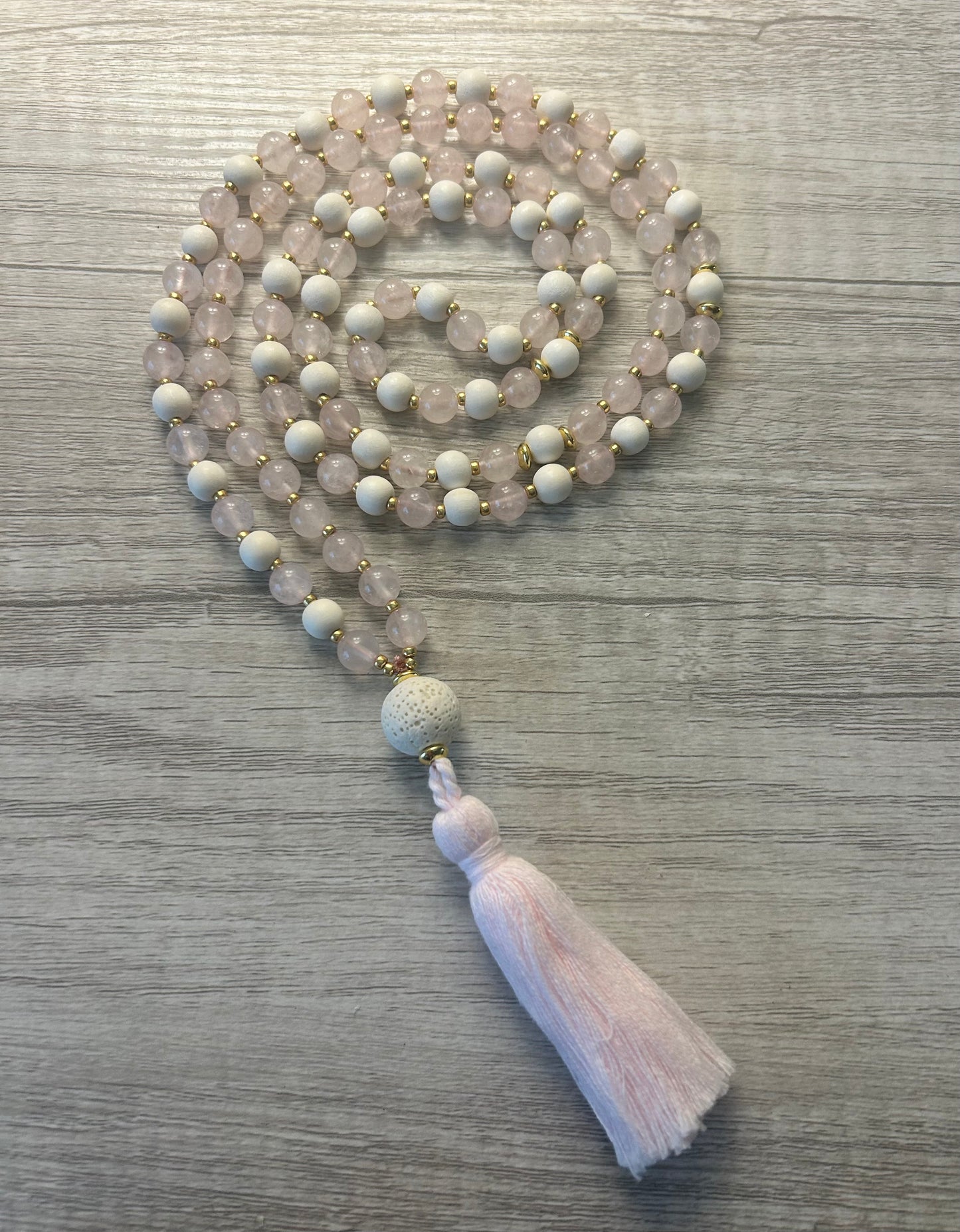 Rose Quartz Healing Mala Bead Necklace