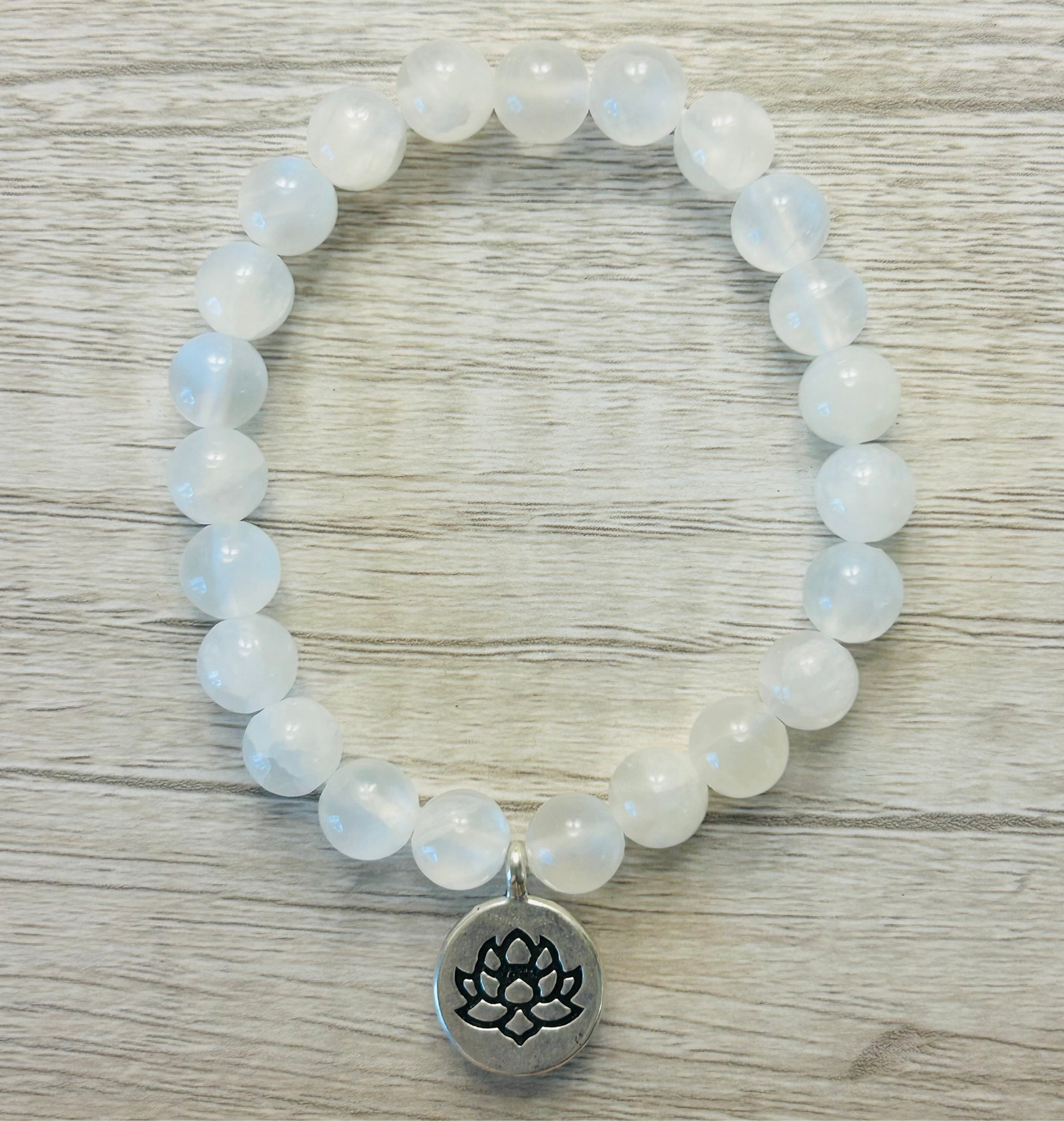 Lotus Flower Selenite Crystal Healing Bracelet