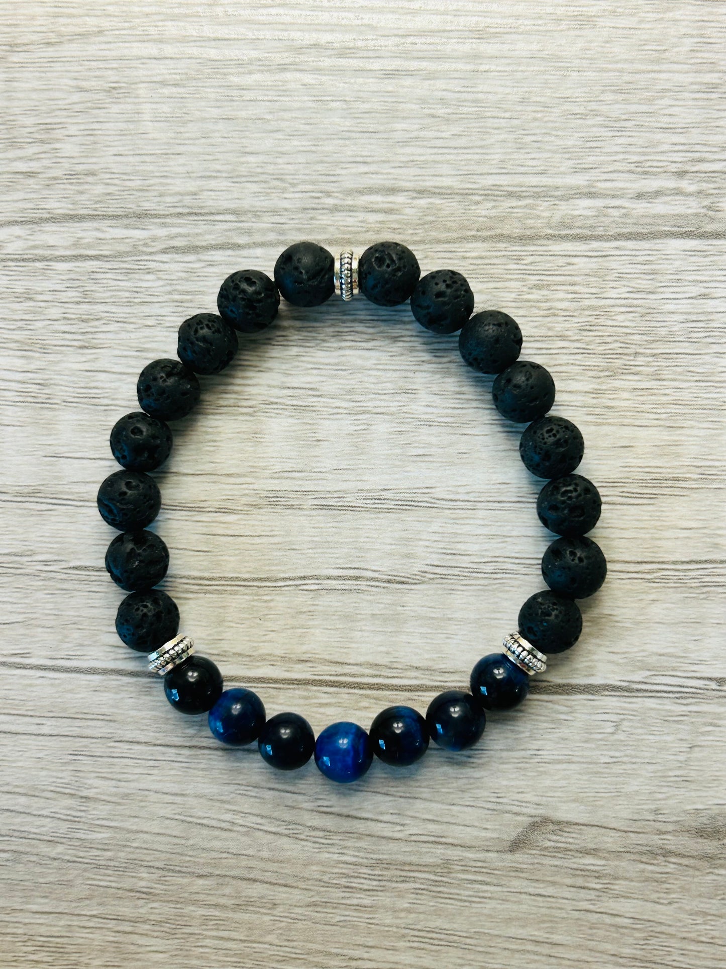 Blue Tiger's Eye & Lava Stone Crystal Healing Bracelet